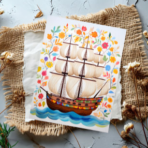 Colourful Pirate Ship Postcard