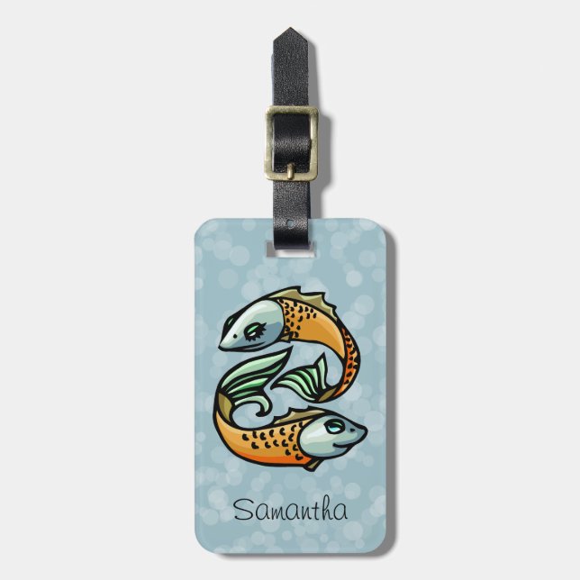 Colourful Pisces Fish on Blue Luggage Tag (Front Vertical)