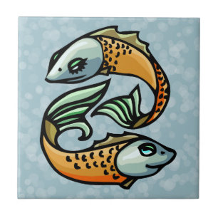 Colourful Pisces Fish on Blue Tile