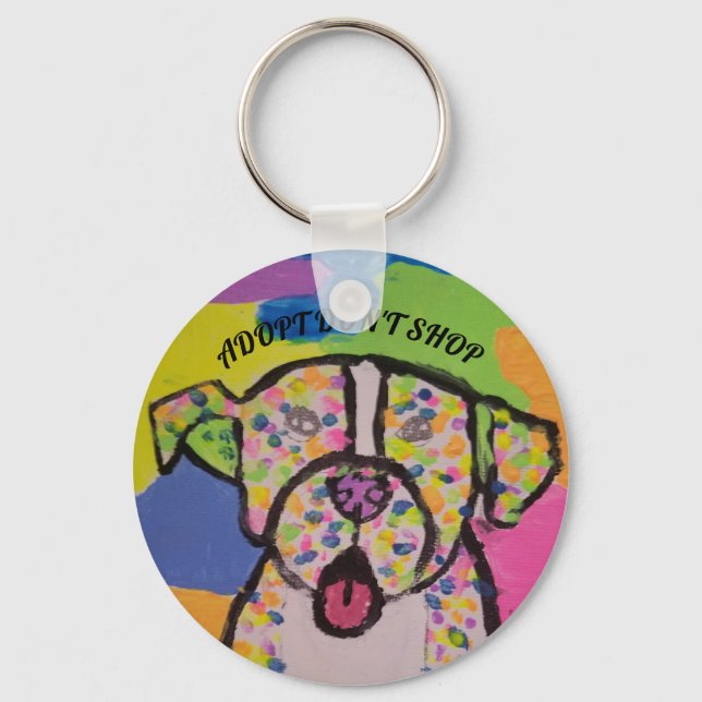 colourful pit bull key chain "adopt don't shop" (Front)