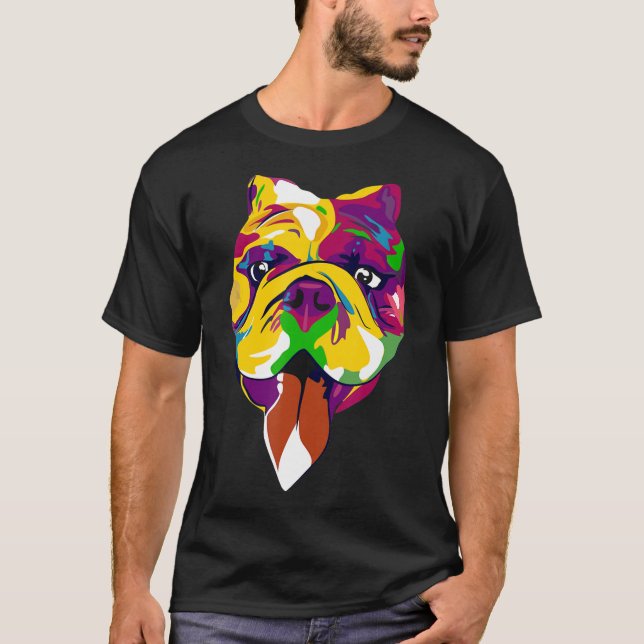 Colourful Pitbull Dog Hand Draw Tee (Front)
