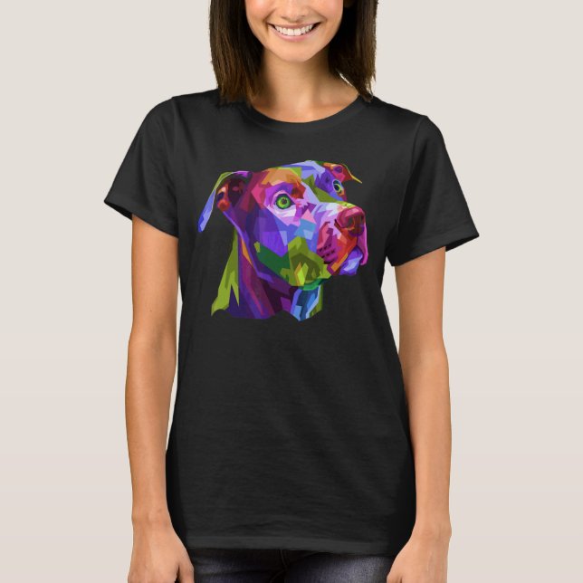 Colourful Pitbull Terrier On Pop Geometric T-Shirt (Front)
