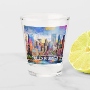 Colourful Pittsburgh Skyline Abstract Art Shot Glass