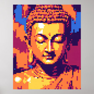Colourful Pixel Art | Meditating Buddha Poster