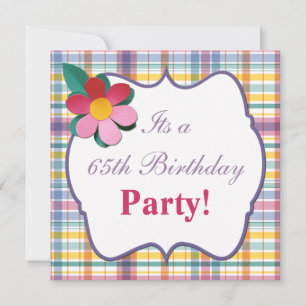 Colourful Plaid 65th Birthday Invitation