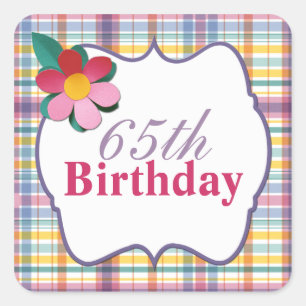 Colourful Plaid 65th Birthday Sticker