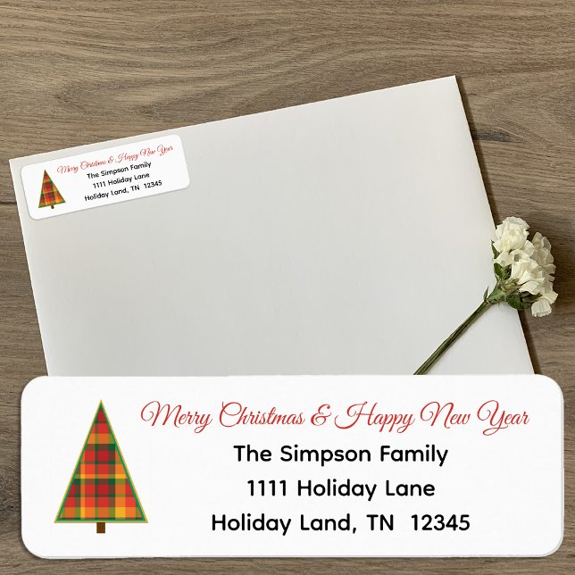Colourful Plaid Christmas Tree Return Address Labe (Creator Uploaded)