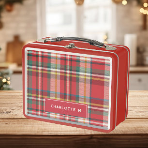 Colourful Plaid Classic Personalised Kids Name Metal Lunch Box