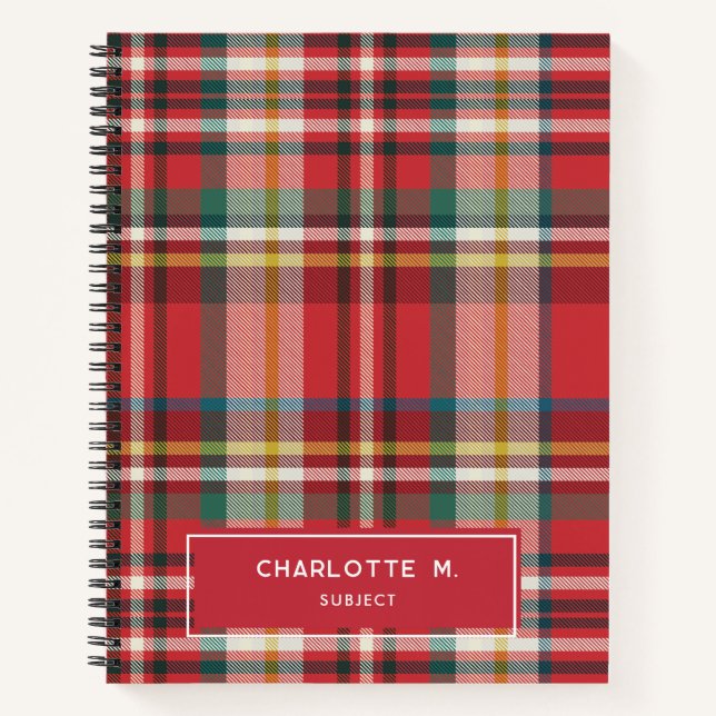 Colourful Plaid Classic Personalised Kids Name Notebook (Front)