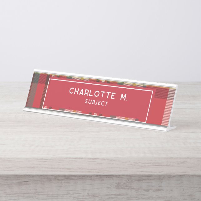 Colourful Plaid Classic Personalised Teachers Desk Name Plate (Front)