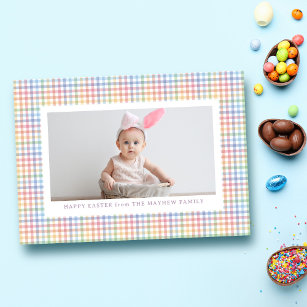 Colourful plaid frame photo Happy Easter Holiday Card