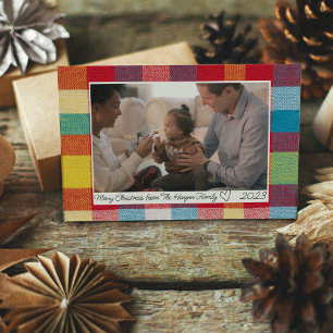 Colourful Plaid Merry Christmas Photo Horizontal Holiday Card