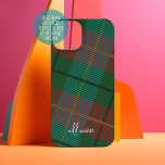 Colourful Plaid Pattern with Modern Script Name iPhone 15 Case<br><div class="desc">A funky plaid pattern in blues,  teal and green - If your art still needs to be adjusted,  click on the Customise This button. This will take you to a design area where you can move things around and even change fonts!</div>