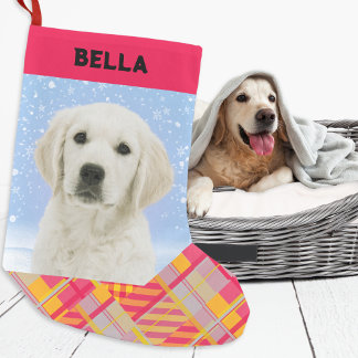 Colourful Plaid Your Dog Photo Name Pet Lover Small Christmas Stocking