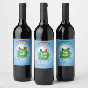 Colourful Planet White Rabbit Happy Easter Wine Label
