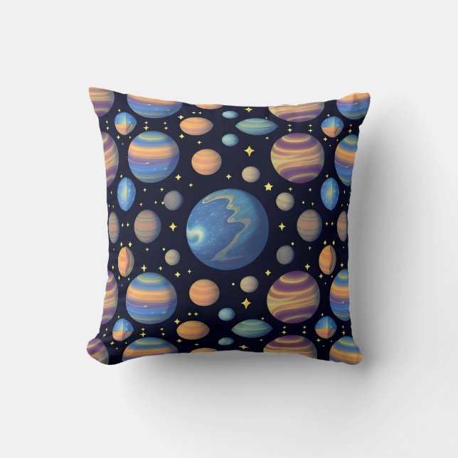 Colourful Planets and Stars in Outer Space Cushion (Front)