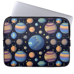 Colourful Planets and Stars in Outer Space Laptop Sleeve