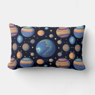 Colourful Planets and Stars Kids Bedroom Decor Lumbar Cushion