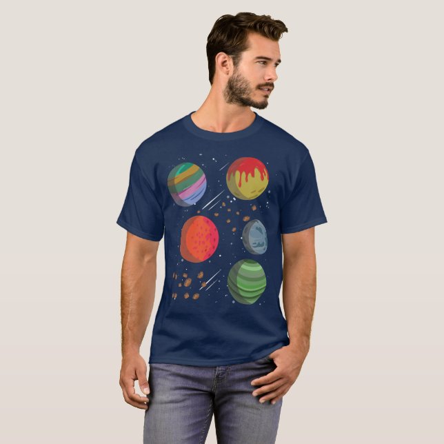 Colourful Planets in Outer Space T-Shirt (Front Full)