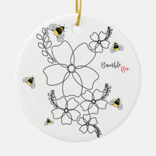 Colourful plants and bumblebee watercolor design ceramic tree decoration