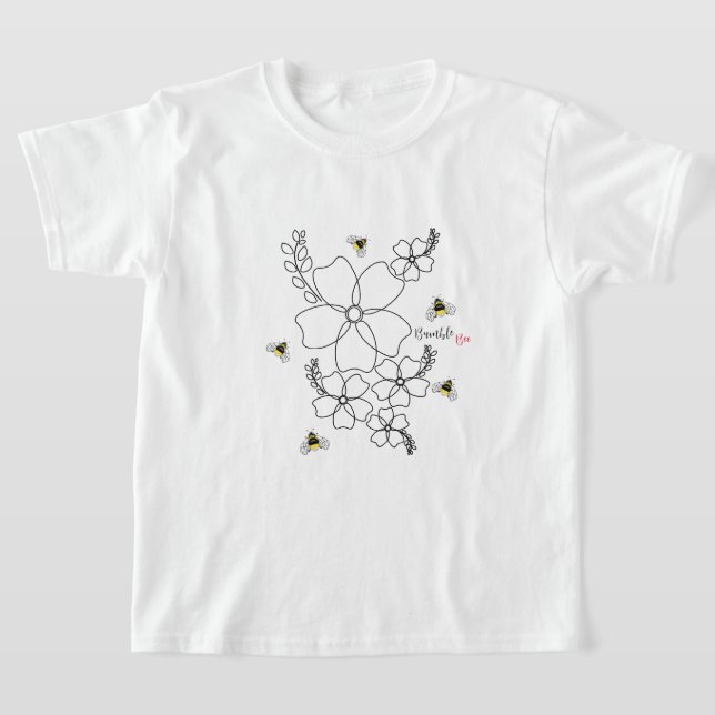 Colourful plants and bumblebee watercolor design T-Shirt (Laydown)