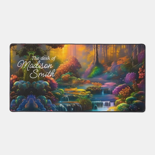 Colourful Plants and Forest Waterfall  Desk Mat (Front)