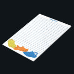 Colourful Plastic Shoes Personalised Writing Paper Notepad<br><div class="desc">This lined writing paper is ready to be personalised with a name at the top in bright blue lettering. It has matching blue lines with an illustration at the bottom of three plastic moccasin or clog style shoes in yellow,  orange and blue.</div>