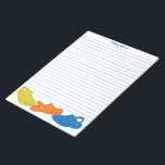 Colourful Plastic Shoes Personalised Writing Paper Notepad<br><div class="desc">This lined writing paper is ready to be personalised with a name at the top in bright blue lettering. It has matching blue lines with an illustration at the bottom of three plastic moccasin or clog style shoes in yellow, orange and blue.</div>