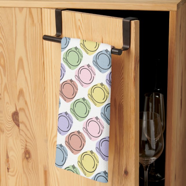 Colourful Plate Settings Pattern Tea Towel (Thirds Fold)