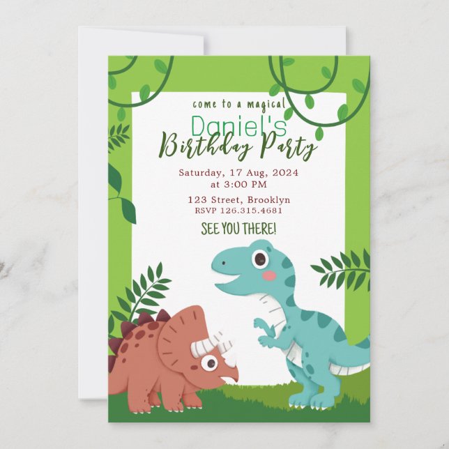 Colourful Playful Childish Dinosaur Birthday Invitation (Front)