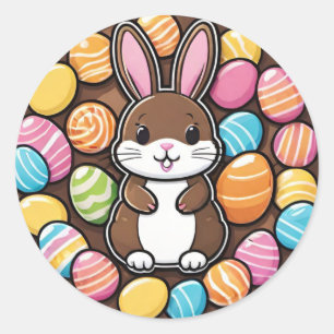 Colourful Playful Chocolate Easter Bunny  Sticker
