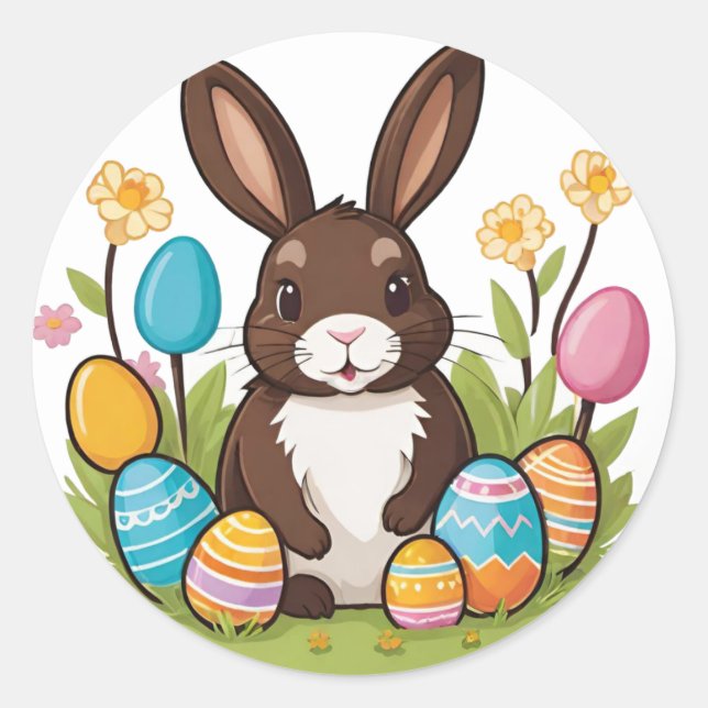 Colourful Playful Easter Bunny Round Stickers (Front)