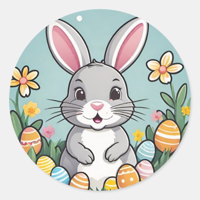 Colourful Playful Easter Bunny Round Stickers (Front)