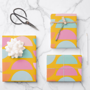 Colourful Playful Geometric Shapes in Yellow Wrapping Paper Sheet