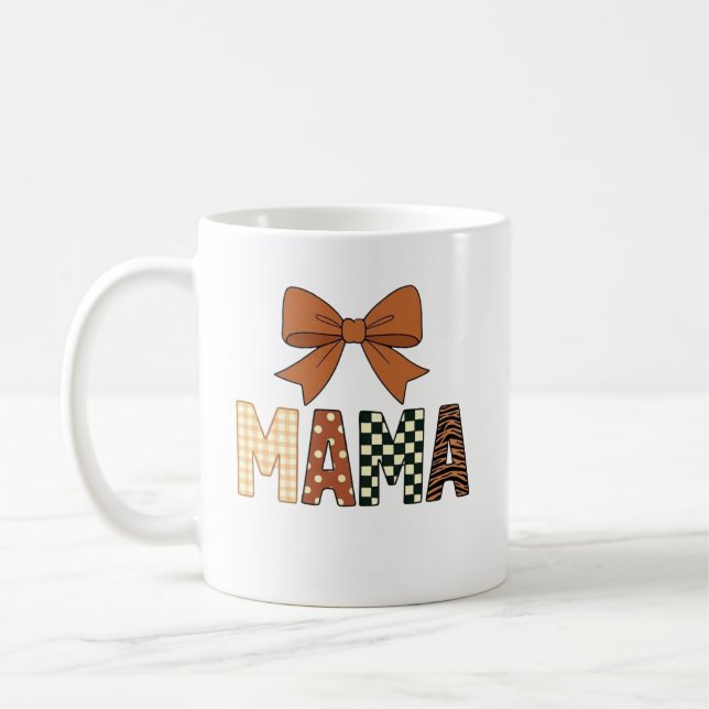 Colourful Playful MAMA Text with Girly Bow Coffee Mug (Left)