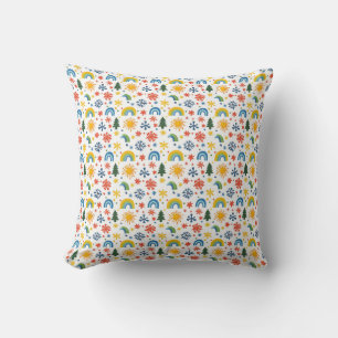 Colourful Playful Pattern with Rainbows and Flower Cushion
