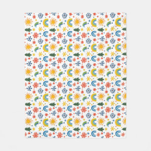 Colourful Playful Pattern with Rainbows and Flower Fleece Blanket