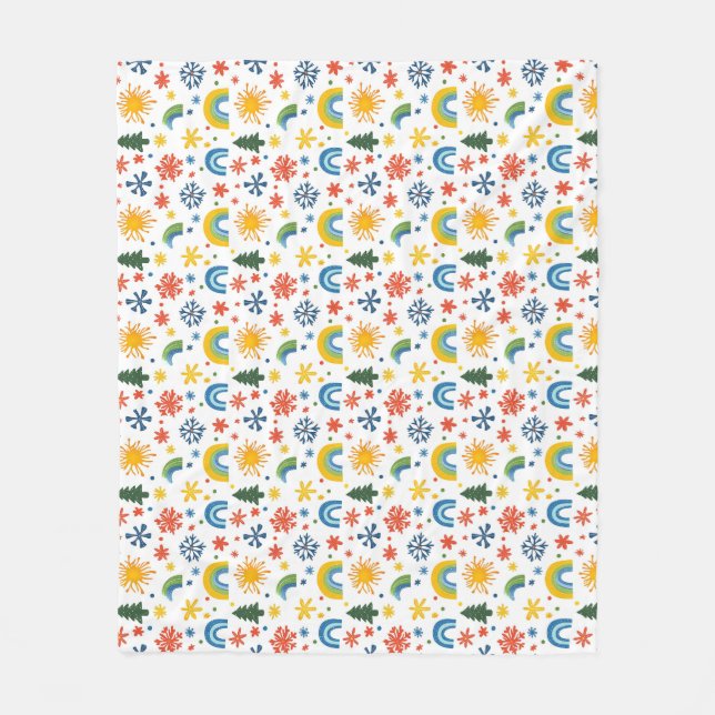 Colourful Playful Pattern with Rainbows and Flower Fleece Blanket (Front)