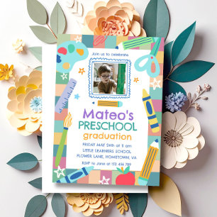 Colourful Playful Photo Preschool Graduation Invitation