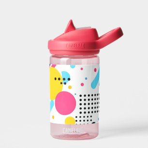 Colourful, playful shapes and dots background water bottle
