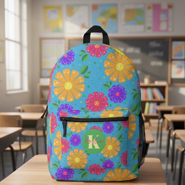 Colourful Playful Vibrant Folk Art Floral Pattern Printed Backpack (Creator Uploaded)