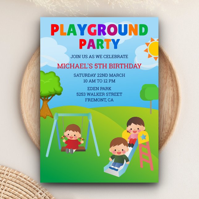 Colourful Playground Cute Kids Park Birthday Party Invitation (Creator Uploaded)