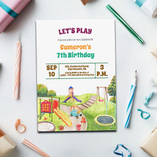 Colourful Playground Party 7th Birthday Invitation