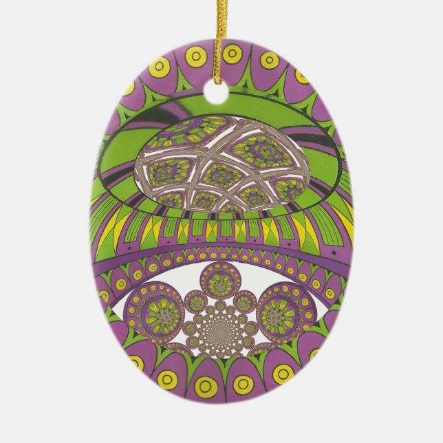 Colourful Plum Yellow lace decorative ethnic Ceramic Tree Decoration (Front)