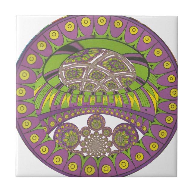 Colourful Plum Yellow lace decorative ethnic Tile (Front)