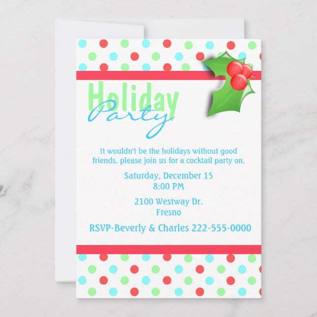 Colourful Polka Dot Holiday Party Invitation (Front)