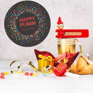 Colourful Polka Dot Jewish Holiday Happy Purim Classic Round Sticker