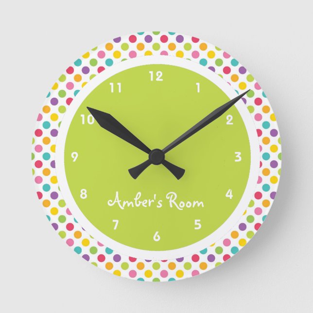 Colourful Polka Dot Kid's Bedroom Round Clock (Front)