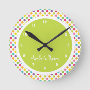 Colourful Polka Dot Kid's Bedroom Round Clock