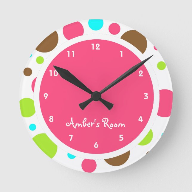 Colourful Polka Dot Kid's Bedroom Round Clock (Front)